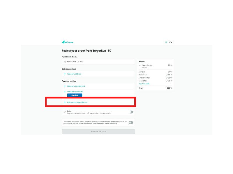 Deliveroo discount code