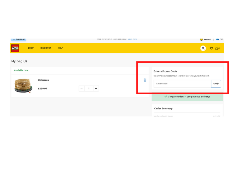 Lego discount code