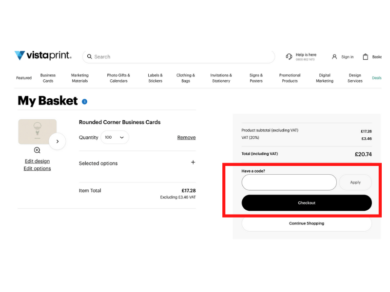 Vistaprint discount code
